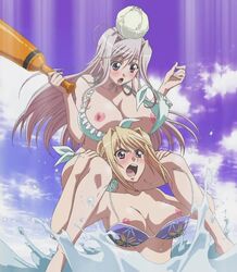 >:o 2girls :o ahoge angry ball bangs barefoot baseball_bat beach bikini bikini_malfunction bikini_pull blonde_hair blue_bikini blue_eyes blue_sky blush breasts breasts_apart carrying charlotte_hazellink cleavage cloud cloudy_sky embarrassed frilled_bikini frills front-tie_top hair_between_eyes hair_intakes hairband holding jpeg_artifacts large_breasts long_hair looking_down motion_blur multiple_girls nipple_slip nipples nose_blush ocean outdoors payot pink_hair princess_lover print_bikini public_nudity purple_eyes screencap short_hair shoulder_carry side-tie_bikini silver_hair silvia_van_hossen sky splashing stitched surprised swimsuit thigh_grab untied untied_bikini very_long_hair wading wardrobe_malfunction water