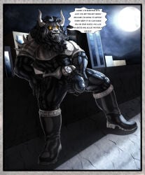 2025 abs anthro armor armor_plates aroused athletic belt big_bulge black_metal bodily_fluids boots building bulge bulge_grab bulge_rubbing claws clothing comic commanding_viewer concrete_floor concrete_wall corpse_paint dialogue dripping facial_piercing felid footwear groping_bulge grungoth_borgzan grungotharts headgear helmet hi_res horn horned_helmet latex latex_clothing latex_skinsuit lion male mammal mane moon muscular night nose_piercing occult_symbol onomatopoeia pantherine pentagram piercing rooftop rubber_boots saliva saliva_drip saliva_on_tongue shoes shoulder_pads skinsuit solo sound_effects speech_bubble spikes steam symbol teeth teeth_showing text tight_clothing tongue tongue_out triceps villainous wall_(structure) watermark