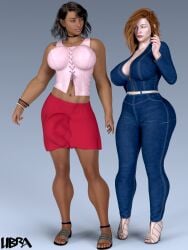 1futa 1girls 3d abs big_ass big_breasts bulge bulge_through_clothing bulge_through_skirt bulge_under_clothes curvaceous_figure curvy fully_clothed futa_on_female futanari huge_cock libra_(3d) muscular_futa nadia_(libra) pale_skin pale_skinned_female red_hair redhead tan-skinned_futa tanned_futa