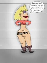 1girls ass back_turned bedroom_eyes big_ass black_footwear black_shoes blonde_hair breasts clothed clothed_female collared_shirt earrings female female_only flashing flashing_ass flats flats_(shoes) hips indoors lipstick looking_at_viewer looking_back looking_back_at_viewer makeup mature_female milf mongios nickelodeon nickelodeon_animation_studio nicktoons open_mouth pants pants_down pink_shirt png purple_eyeshadow rita_loud seductive sexy short_shorts smile solo solo_focus street_lamp the_loud_house thick_thighs thighs tongue white_earrings wide_hips writing_on_ass
