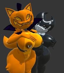 2girls bendy_and_the_ink_machine cally3d cryptiacurves darling_(cally3d) fredina's_nightclub ink_darling_(cally3d) pochi_art pumpfox_(cally3d) pumpkin_head