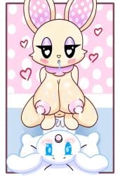 1boy 1girls 2d_(artwork) 2d_artwork adorable adorable_face after_sex alternate_version_available anthro areola big_breasts black_eyes blue_eyes blush blush_stickers breasts bright_pupils buck_teeth bunny_girl canid canine canis cinnamoroll_(series) completely_nude cum cum_inside cute cute_face cyka digital_media_(artwork) drooling erection female female_penetrated forehead_jewel furry furry_female heart-shaped_pupils heart_in_eye huge_breasts interspecies kneeling lactation lagomorph lagomorph_humanoid large_breasts leporid lying lying_on_back male male/female milk_(character) mouth_drool nipples nude nude_female on_top open_mouth pacifier penis pillow pink_fur pink_nipples polka_dot puddle rabbit rabbit_girl saliva sanrio sex solo_focus spread_legs squatting straight sweat symbol-shaped_pupils symbol_in_eye tears two-tone_fur white_fur yellow_fur