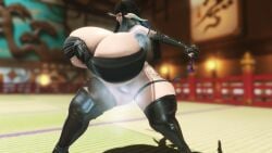 1girls artist_request au_ra black_hair female female_only final_fantasy final_fantasy_xiv final_fantasy_xiv:_stormblood huge_breasts hyper hyper_breasts light-skinned_female square_enix tagme thick_thighs yugiri_mistwalker