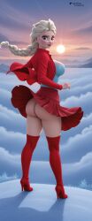 ai_generated ass big_breasts elsa_(frozen) frozen_(film) high_heel_boots high_heels looking_back skirt skirt_up standing