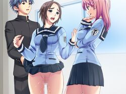 2girls blush censored circle_hitori clothing femsub game_cg hypnosis kenzaki_saori mind_control multiple_girls no_panties peeing school_uniform serafuku skirt skirt_lift soushinjutsu_3 undressing