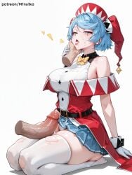 1girl ai_assisted ai_generated blue_hair jester light-blue_hair luce_rubis solo tsuihou_sareta_tensei_juukishi_wa_game_chishiki_de_musou_suru