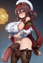 1futa ai_assisted ai_generated altra_x beret blush equine_penis futanari genshin_impact horsecock hu_tao_(cherries_snow-laden)_(genshin_impact) hu_tao_(genshin_impact) huge_breasts huge_cock looking_at_viewer penis round_glasses sideboob smile solo standing