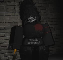 1girls 3d black_hair breasts fully_clothed holding_weapon image masked_female night roblox robloxian self_upload solo tagme