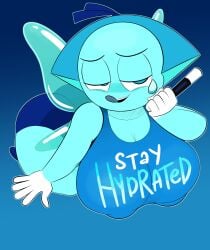 1girls aquamarine_(steven_universe) big_breasts blue_body blue_bow blue_hair blue_skin blue_wings breasts female gem gem_(species) hair_bow huge_breasts ota_(artist) short_hair solo steven_universe thick_thighs wings