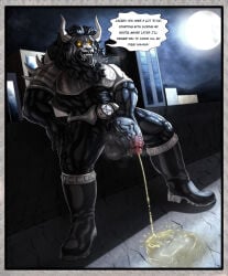 2025 abs anthro armor armor_plates aroused athletic balls belt big_bulge black_metal bodily_fluids boots building bulge claws clothing comic commanding_viewer concrete_floor concrete_wall corpse_paint dialogue dripping facial_piercing felid footwear genital_fluids genitals glans grungoth_borgzan grungotharts headgear helmet hi_res horn horned_helmet latex latex_clothing latex_skinsuit lion male male_focus mammal mane moon muscular musk musky_penis night nose_piercing occult_symbol onomatopoeia pantherine peeing peeing_on_ground penis pentagram piercing rooftop rubber_boots saliva saliva_drip saliva_on_tongue shoes shoulder_pads skinsuit smelly_balls smelly_penis solo sound_effects speech_bubble spikes steam symbol teeth teeth_showing text throbbing throbbing_balls throbbing_penis tight_clothing tongue tongue_out triceps urine urine_on_ground vein veiny_penis villainous wall_(structure) watermark