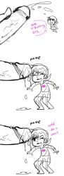 1boy 1girls 2010s 2012 annoyed black_and_white black_lipstick comic completely_covered_in_cum crablouse cum cum_on_body cum_on_hair edited english_text eyelashes female giant_penis hetero homestuck make micro more_at_source ms_paint_adventures penis poking_with_penis roxy_lalonde short_hair skirt text tiny_female