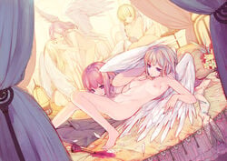 6+girls 6girls :< angel angel_wings armpits ass barefoot bed blonde_hair blue_eyes breasts canopy_bed closed_eyes cunnilingus curtains feathers feet female flask flower group_sex hands kimura_daisuke kissing legs lily long_hair lying multiple_boys multiple_girls navel nipples nude oral orgy original pillow pink_hair purple_eyes red_hair short_hair take_your_pick wings yuri