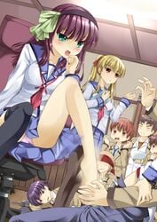 angel_beats! barefoot feet female foot_focus footjob fujimaki_(angel_beats!) highres hinata_(angel_beats!) matsushita motion_blur nakamura_yuri noda_(angel_beats!) onaka_sukisuki ooyama_(angel_beats!) otonashi_(angel_beats!) panties pantyhose pantyshot restrained school_uniform serafuku single_thighhigh thighhighs tk_(angel_beats!) underwear yui_(angel_beats!) yuri_(angel_beats!) yusa_(angel_beats!)