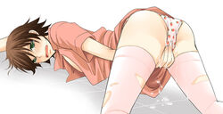 all_fours ass_up bent_over blush crossdressing crying cum embarrassed food fruit girly junjou_romantica male masturbation open_clothes open_shirt panties print_panties solo spread_legs strawberry strawberry_panties strawberry_print takahashi_misaki tears thighhighs top-down_bottom-up torn_clothes trap underwear