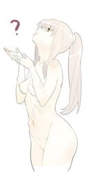 ? breasts copyright_request cream cum long_hair nipples nora_higuma nude ponytail tied_hair white_hair yellow_eyes