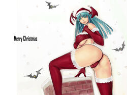 ark ass bat bats breasts capcom chimney christmas clothing darkstalkers dat_ass demon_girl green_hair head_wings headwings medium_breasts morrigan_aensland panties stockings succubus thighhighs thong underboob underwear vampire_savior wallpaper