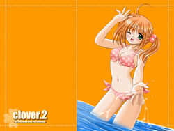 clover clover_(game_cg) female highres nishimata_aoi orange red_hair swimsuit wallpaper