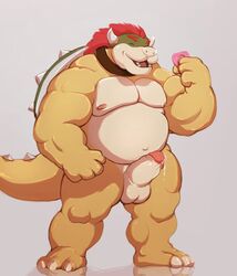 1boy bowser chubby cum dragon koopa krokodainer male male_only mario_(series) musclegut muscles nintendo overweight penis solo standing