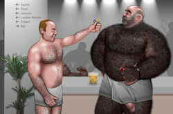 3boys background_character balding bara beard_stubble beefy big_penis body_hair brown_hair brute_by_simon chubby cigar cigarette dilf duo_focus facial_hair foreskin foreskin_folds gay hairy_male huge_cock human hyper_hairy intact male male/male male_only manly mature_male mostly_nude_male musclegut muscles muscular_male old partially_exposed_penis pecs penis retracted_foreskin salt_and_pepper_hair semi-erect stubble towel uncut veiny_penis yaoi