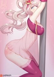 2018 arms_up blue_eyes bondage bra breasts cleavage female female_only hair_ornament heartbreakers_series large_breasts league_of_legends lewdlux looking_at_viewer riot_games see-through solo sona_buvelle spank_marks spanked sweetheart_sona thighhighs