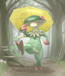 balls breloom closed_eyes cute forest hollo_nut humanoid_penis male male_only nintendo nude outside penis pokemon raining smile solo tree umbrella uncut video_games