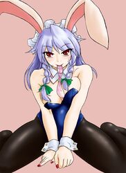 animal_ears blush braid breasts bunny_ears bunny_girl bunny_suit bunnysuit cleavage condom condom_in_mouth female maid_headdress mouth_hold nail_polish naughty_face pantyhose pixiv_manga_sample red_eyes sakuya_izayoi seventh_servant short_hair silver_hair solo sweat the_embodiment_of_scarlet_devil touhou twin_braids used_condom wrist_cuffs