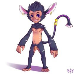 alpha_channel alvaro balls ear_piercing flaccid furfit hybrid long_tail looking_at_viewer male male_only mammal monkey muscles navel nipples nude pecs penis piercing plain_background primate scar signature smile solo standing tail_ring transparent_background uncut video_games yordle