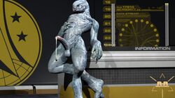 1boy 3d alien big_penis cum cum_drip dripping grope halo_(series) inviting leaning male male_only male_sangheili_(halo) pale_skin penis precum presenting r-a-s-p_(artist) sangheili solo video_games