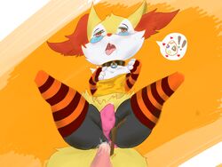 ahe_gao anal balls braixen clothing collar crossdressing eyewear girly glasses humanoid legwear male nintendo no_humans non-human non-human_only panties penis pokémon_(species) pokemon pokemon_(species) striped striped_legwear sweater underwear video_games vono