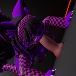 3d_(artwork) accessory against_surface against_wall anthro armwear bathroom big_breasts bikini birthmark black_body black_fur black_hair blender_(artwork) breasts burtrevolution canid canine checkered checkered_clothing choker clothing deadrevolution_(burtrevolution) digital_media_(artwork) fellatio female fox fur genitals glory_hole hair headband heart_symbol jewelry kneeling knot legwear long_hair mammal markings missing_texture moon_symbol narrowed_eyes necklace oral oral_penetration pattern_clothing penetration penile penis public_restroom purple_body purple_fur purple_hair restroom_stall sex solo squint swimwear two-piece_swimsuit