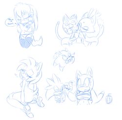 5girls amy_rose anthro ass blaze_the_cat breasts crossover domestic_cat feline female fur furry hearlesssoul hedgehog helmet julie-su line_art mammal marine_the_raccoon monochrome polly_esther samurai_pizza_cats sega silver_the_hedgehog sonic_(series) sonic_the_hedgehog sonic_the_hedgehog_(series) tail