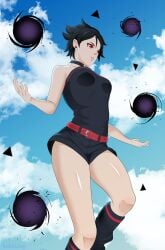 1girls alternate_version_available boruto:_two_blue_vortex clothed female female_only mangekyou_sharingan messy_hair naruto naruto_(series) red_eyes sarada_uchiha sharingan teenage_girl teenager
