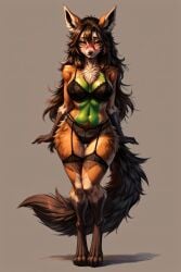 1girls ai_generated brown_hair canid dog_girl female ginger_(scorpianpp) hyena_girl long_hair mightyena orange_eyes original_character pokemon pokemon_(species) scorpianpp self_upload solo_female stable_diffusion tan_fur