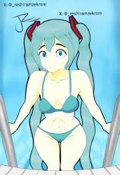 anime_style bangs bangs_between_eyes bikini bikini_bra blue_eyes blue_hair bra breasts clavicl3 clavicle clavicles cyan_eyes cyan_hair ecchi eyelashes falling_breasts fringe fringe_hair full_color full_colour green_eyes green_hair hatsune_miku hatsune_miku_(collared_bikini) hentai light-skinned_female long_hair looking_at_viewer metal miku navel nsfw pool reshiram_zecrom sfw short_hair sketch small_breasts straight_eyelashes straight_hair thick_external_lineart thick_thighs thighs thin_eyebrows tied_hair twintails twitter twitter_username vocaloid water yellowish yellowish_skin