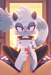 1boy 1girls ai_generated clawed_feet clothing_lift feet_fetish feet_focus feet_on_penis female gray_fur looking_at_viewer male nipples penis pov pov_crotch smug sonic_(series) sonic_the_hedgehog_(idw) sonic_the_hedgehog_(series) tangle_the_lemur