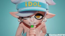 3d 3d_(artwork) cum cum_in_mouth cum_on_body cum_on_eye cum_on_face handjob looking_at_viewer marie_(splatoon) marie_(wo262) naked naked_female naked_male nintendo orange_eyes penis_on_tongue pov simple_background splatoon tongue tongue_out zentexnsfw