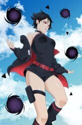 1girls alternate_version_available boruto:_two_blue_vortex clothed female female_only mangekyou_sharingan messy_hair naruto naruto_(series) red_eyes sarada_uchiha sharingan teenage_girl teenager