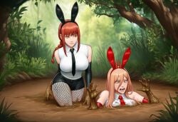 2girls ai_generated breasts chainsaw_man female female_only makima_(chainsaw_man) mud nai_diffusion power_(chainsaw_man) quicksand stable_diffusion tagme