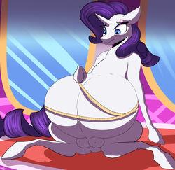 2015 absurd_res blue_eyes crotchboobs equine female feral friendship_is_magic fur hair hi_res horn mammal my_little_pony navel patch_(artist) pregnant purple_hair rarity_(mlp) solo tape_measure unicorn white_fur