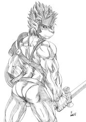 armor ass briefs canine clothing gladiator male male_only mammal model muscles pose solo speedo swimsuit underwear warrior xkoshiji