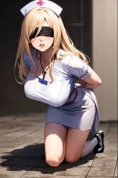 ai_generated before_rape black_blindfold black_shoes blindfold blonde_female huge_breasts kidnapped long_hair necklace nurse red_rope solo solo_female tagme thighs tied_up white_socks