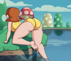 1girls 2d animated ass ass_focus barefoot big_ass bikini blooper blue_eyes blush brown_hair butt_crack clapping_cheeks color colored dragged_away earrings feet female female_focus flbl human human_prey imminent_rape imminent_sex jiggle kneeling lake light-skinned_female light_skin looking_back mario_(series) nintendo one-piece_swimsuit outdoors outside partially_submerged princess_daisy solo_focus squid super_mario_bros. surprised swimsuit tagme tentacle thick_thighs tight_clothing tight_swimsuit video voluptuous voluptuous_female water
