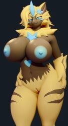 aurora_(nbanoob) big_breasts breasts cleavage female furry huge_breasts nipples pokemon pokemon_(species) skyvix3d tagme thick_thighs wide_hips zeraora