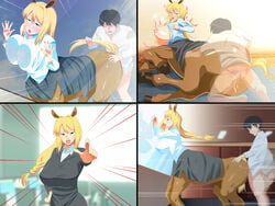 1girls anus ass big_breasts black_hair blonde_hair blush breast_squish breasts censored centaur clothed clothing cum cum_in_pussy cum_inside duo equine female from_behind fur green_eyes hair half-dressed haruharu55 hooves human ineffective_censorship interspecies invisible_penis large_breasts male mammal nipples open_mouth penetration penis pussy sex straight tail_pull taur vaginal_penetration x-ray