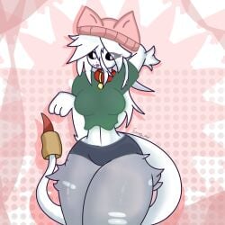 absurd_res anthro background bare_midriff beanie black_eyes cat_ears cat_tail catgirl cattail_(pvz) clothed domestic_cat exposed_midriff exposed_torso feline felis female fully_colored furry furry_body green_clothing gusa hair hair_between_eyes hand_behind_head headwear hi_res high_quality highres hourglass_figure hourglass_figured_anthro hourglass_figured_female hourglass_figured_humanoid humanoid long_hair looking_at_viewer medium_breasts mesh_clothing messy_hair midriff mostly_clothed pink_background plant plant_humanoid pose posing posing_for_the_viewer pvz shaded solo solo_anthro solo_female straining_clothing tail thick_thighs video_game_character video_game_franchise video_games white_fur