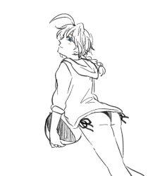ahoge ass beach_ball bikini braid braided_hair braided_ponytail doodle female female_only genderswap_(mtf) gintama hoodie kamui_(gintama) looking_at_viewer looking_back low-angle_view monochrome rule_63 shibafu smile solo sweatshirt sweatshirt_and_bikini