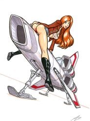 1girls 2d ass athena_(battlestar_galactica) battlestar_galactica breasts female female_only panties phillipthe2 pinup short_skirt skirt solo solo_female spaceship tagme upskirt
