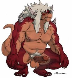 balls biceps buddyfight chubby dragon drum's_father erection horn humanoid_penis looking_at_viewer male male_only musclegut muscles nude penis pubes rossciaco scalie solo sweat