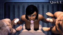 1girls 3boys 3d animated blowjob dark-skinned_female dark_skin double_handjob female handjob mass_effect quick_e samantha_traynor source_filmmaker