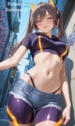 ai_generated blush exposed_torso female female_only i:p_masquerena large_breasts mature_female middrif navel paid_reward_available patreon playful sebassart sexy solo sweat thong tongue tongue_out yu-gi-oh!
